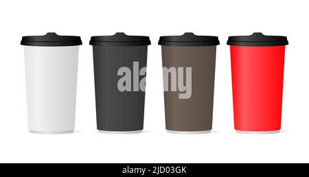 Nahaufnahme des Kaffees mit braunem Deckel und Getränkehalter. Stock Vektor