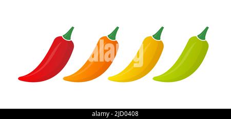 Verschiedene Konzentrationen von Pfefferkörnern auf weißem Hintergrund. Scharfe Paprika. Vektorgrafik. Stock Vektor