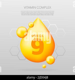 Shiny Fish Oil Nutrition, Omega 9, für eine gute Gesundheit isoliert auf transparentem Hintergrund. Vektorgrafik. Stock Vektor