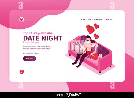Valentinstag Feier zu Hause bleiben aus Nacht Geschenke Ideen isometrische horizontale Web-Banner Landing Page Vektor Illustration Stock Vektor