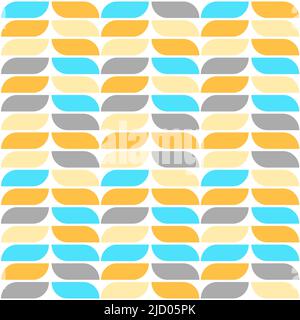 Geometrisches nahtloses Muster mit Blättern oder Blütenblättern auf weißem Hintergrund. Endlose Textur in orange und blauen Farben Stock Vektor