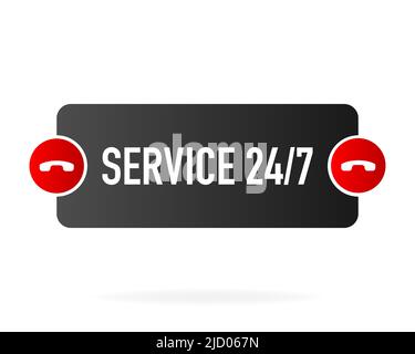 Service 24 7 Banner in flacher Ausführung auf weißem Hintergrund. Vektorgrafik. Stock Vektor