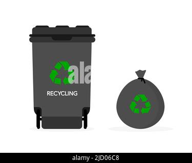 Recycling von Abfällen. Müllbeutel und Box in der Nähe. Vektorgrafik. Stock Vektor