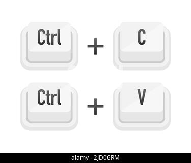 Strg plus C und Strg plus V weiß 3D Taste auf weißem Hintergrund. Computer Partikel Tastaturen. Vektorgrafik. Stock Vektor