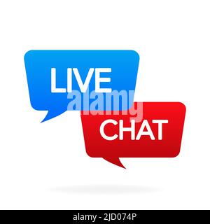 Live-Chat-Bubble-Nachrichtenbanner auf weißem Hintergrund. Blau und rot. Vektorgrafik. Stock Vektor