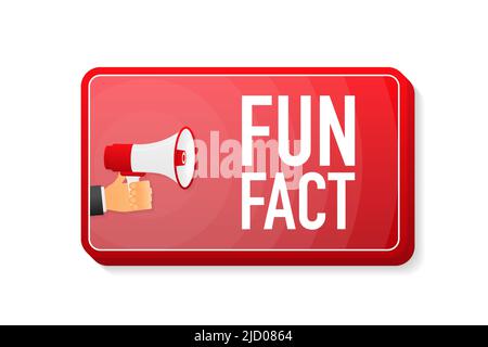 Fun Fact Megafon rotes Banner im 3D Stil auf weißem Hintergrund. Die Hand hält den Lautsprecher. Vektorgrafik. Stock Vektor
