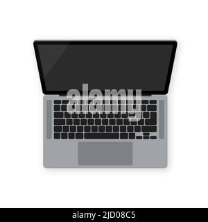 Schwarzer Laptop auf transparentem Hintergrund. Internet-Technologie. Vorderansicht, Seitenansicht. Computerbildschirm. Stock Vektor