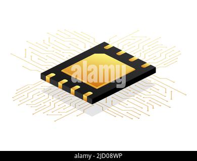 Digital e sim Chip Hauptplatine digitaler Chip. Moderne Ikone. Weißer Hintergrund. Vektorvorlage. Symbol für Kommunikation. Stock Vektor