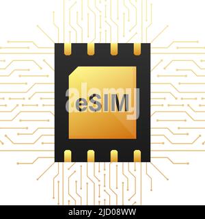 Digital e sim Chip Hauptplatine digitaler Chip. Moderne Ikone. Weißer Hintergrund. Vektorvorlage. Symbol für Kommunikation. Stock Vektor