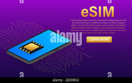 Digital e sim Chip Hauptplatine digitaler Chip. Moderne Ikone. Weißer Hintergrund. Vektorvorlage. Symbol für Kommunikation. Stock Vektor