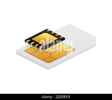 Digital e sim Chip Hauptplatine digitaler Chip. Moderne Ikone. Weißer Hintergrund. Vektorvorlage. Symbol für Kommunikation. Stock Vektor