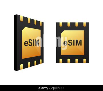 Digital e sim Chip Hauptplatine digitaler Chip. Moderne Ikone. Weißer Hintergrund. Vektorvorlage. Symbol für Kommunikation. Stock Vektor