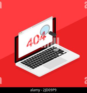 404-Fehlerseite nicht isoliert auf rotem Hintergrund gefunden. Vektorgrafik. Stock Vektor