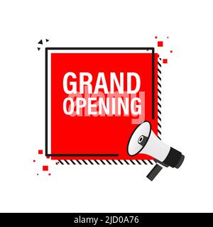Große Eröffnung rotes Banner im Stil 3D auf weißem Hintergrund. Vektorgrafik. Stock Vektor