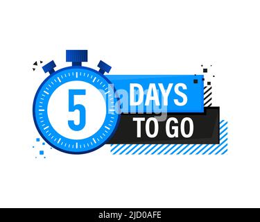 „Five Days To Go“-Timer-Etikett, blaues Emblem-Banner. Vektorgrafik. Stock Vektor