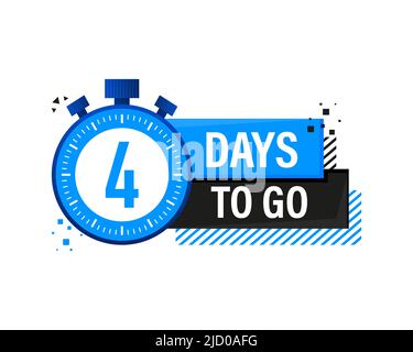„Four Days To Go“-Timer-Etikett, blaues Emblem-Banner. Vektorgrafik. Stock Vektor