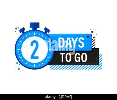 „Two Days To Go“-Timer-Etikett, blaues Emblem-Banner. Vektorgrafik. Stock Vektor