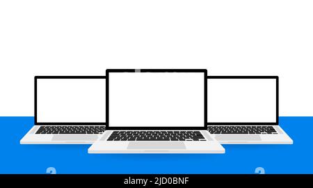 Flacher Laptop im Modell für die Gestaltung von Websites. Tolles Modell für Laptop, tolles Design für jeden Zweck. Stock Vektor