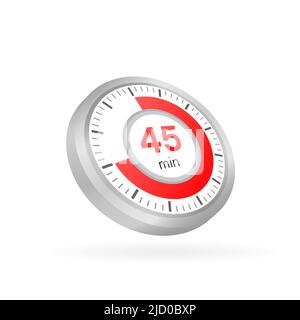 Das Vektorsymbol für die Stoppuhr für 45 Minuten. Stoppuhrsymbol in flacher Ausführung auf weißem Hintergrund. Vektorgrafik. Stock Vektor