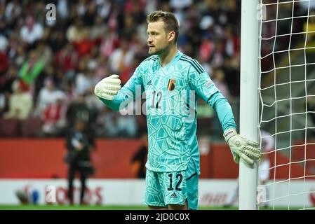 WARSZAWA, POLEN - 14. JUNI 2022: UEFA Nations League Division Ein Spiel der Gruppe 4 Polen gegen Belgien 0:1. In Aktion Simon Mignolet Torwart. Stockfoto