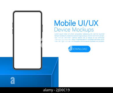 Symbol mit blauer mobiler benutzeroberfläche und ux-Design auf rotem Hintergrund für Webdesign. Vorlage für die App-Schnittstelle. Stock Vektor
