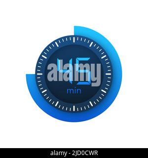 Das Vektorsymbol für die Stoppuhr für 45 Minuten. Stoppuhrsymbol in flacher Ausführung auf weißem Hintergrund. Vektorgrafik. Stock Vektor