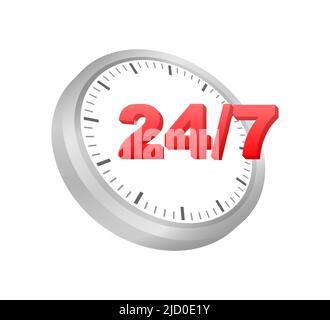 24 Stunden Support im abstrakten Stil auf weißem Hintergrund. Kundendienst. Online-Support-Call Center. Flacher Vektor. Logo-Vektor. Stock Vektor