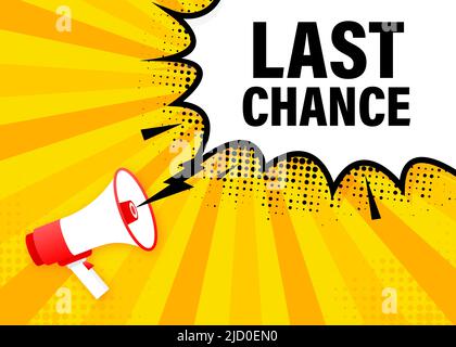 Last Chance Megaphon gelbes Banner in flachem Stil. Vektorgrafik. Stock Vektor