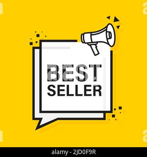 Bestseller gelbes Megaphon Banner auf weißem Hintergrund. Vektorgrafik. Stock Vektor