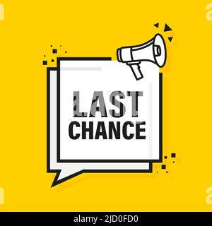 Last Chance Megaphon gelbes Banner in flachem Stil. Vektorgrafik. Stock Vektor