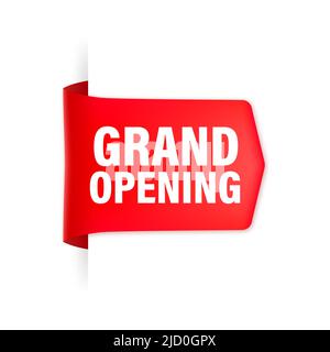 Große Eröffnung rotes Band im 3D Stil auf weißem Hintergrund. Vektorgrafik. Stock Vektor