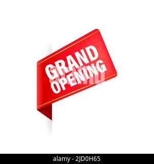 Große Eröffnung rotes Band im 3D Stil auf weißem Hintergrund. Vektorgrafik. Stock Vektor