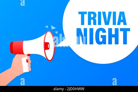 Trivia Night Megaphon blaues Banner. Vektorgrafik. Stock Vektor