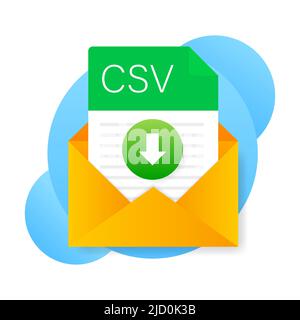 CSV-Dateisymbol mit Laptop. Dokumenttyp der Tabelle. Modernes flaches Design grafische Illustration. Vektor-CSV-Symbol Stock Vektor