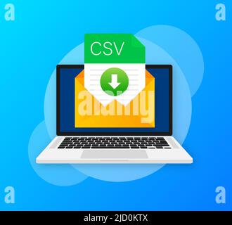 CSV-Dateisymbol mit Laptop. Dokumenttyp der Tabelle. Modernes flaches Design grafische Illustration. Vektor-CSV-Symbol Stock Vektor