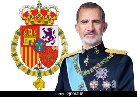 König von Spanien, und Wappen Stockfoto