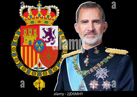 König von Spanien, und Wappen Stockfoto