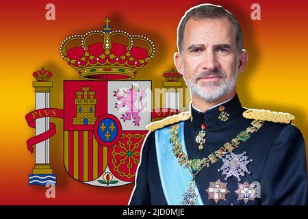 König von Spanien, und Wappen Stockfoto