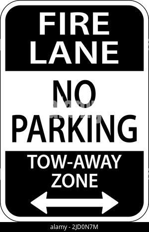 Schild „Fire Lane No Parking Tow Away Zone“ Auf Weißem Hintergrund Stock Vektor