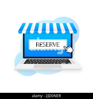 Flacher Knopf mit blauer reservierter Taste. Vektorgrafik für flache Linien. Online-Shop. Vektorsymbol Stock Vektor