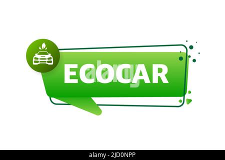 Banner mit grünem Öko-Auto. Ökologisches Konzept. Stromversorgung. Umweltfreundliches Transportkonzept. Stock Vektor