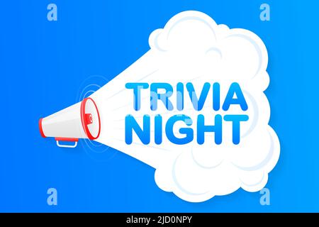 Blaues Megaphon-Banner mit Trivia-Nachtschild. Vektorgrafik Stock Vektor