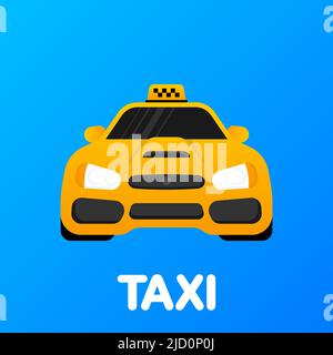 taxi mit 3D Zeichen auf hellem Hintergrund. Gelbes Cartoon-Symbol auf schwarzem Hintergrund. Business-Vektor-Symbol. Geschäftskonzept Stock Vektor