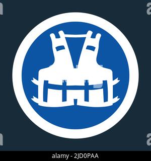 PSA-Symbol.Tragen einer Rettungsweste für Sicherheitssymbole auf schwarzem Hintergrund, Vektorllustration Stock Vektor
