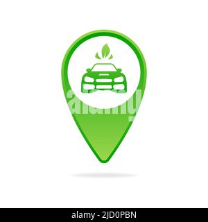 Banner mit grünem Öko-Auto. Ökologisches Konzept. Stromversorgung. Umweltfreundliches Transportkonzept. Stock Vektor