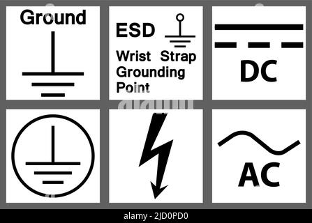 Schutzerde, Gleichstrom, Netzstromkreis, Symbol Stock Vektor