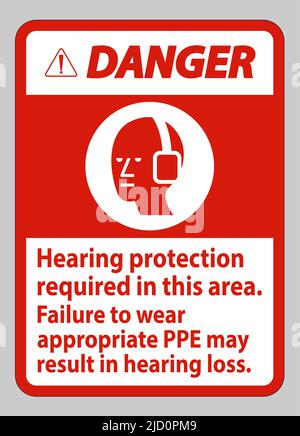 Warnschild Gehörschutz erforderlich in diesem Bereich kann es zu Hörverlust kommen, wenn keine geeignete PSA getragen wird Stock Vektor