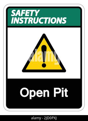 Sicherheitshinweise Pit-Symbol öffnen Schild auf weißem Hintergrund isolieren, Vektorgrafik Stock Vektor