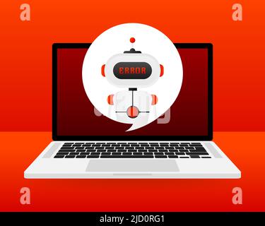 Fehlersymbol für Chatbot-Glyphe. Silhouette-Symbol. Talkbot mit Fehler in der Sprechblase. Error bot. Künstliche Intelligenz Stock Vektor