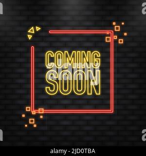 Demnächst erhältlich: Gelbes Megaphon-Banner im Stil von 3D auf weißem Hintergrund. Vektorgrafik Stock Vektor